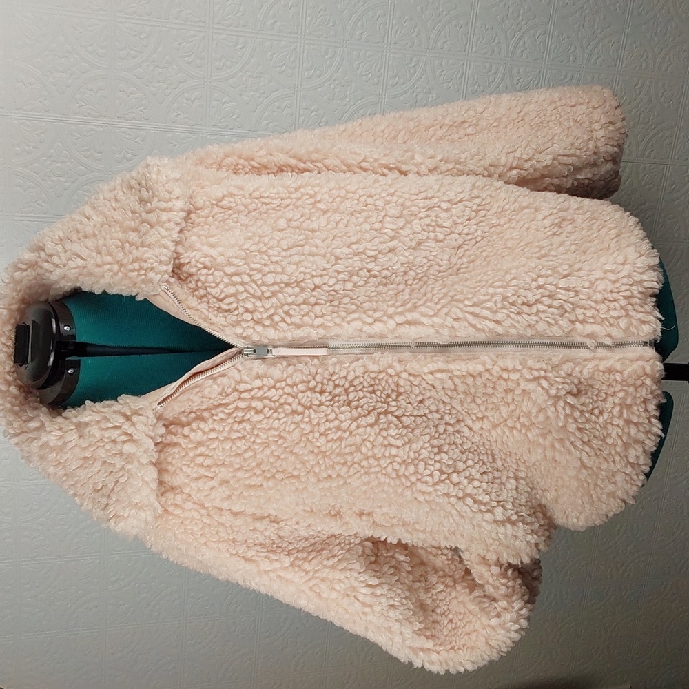 A new day- pink fluff coat with pockets